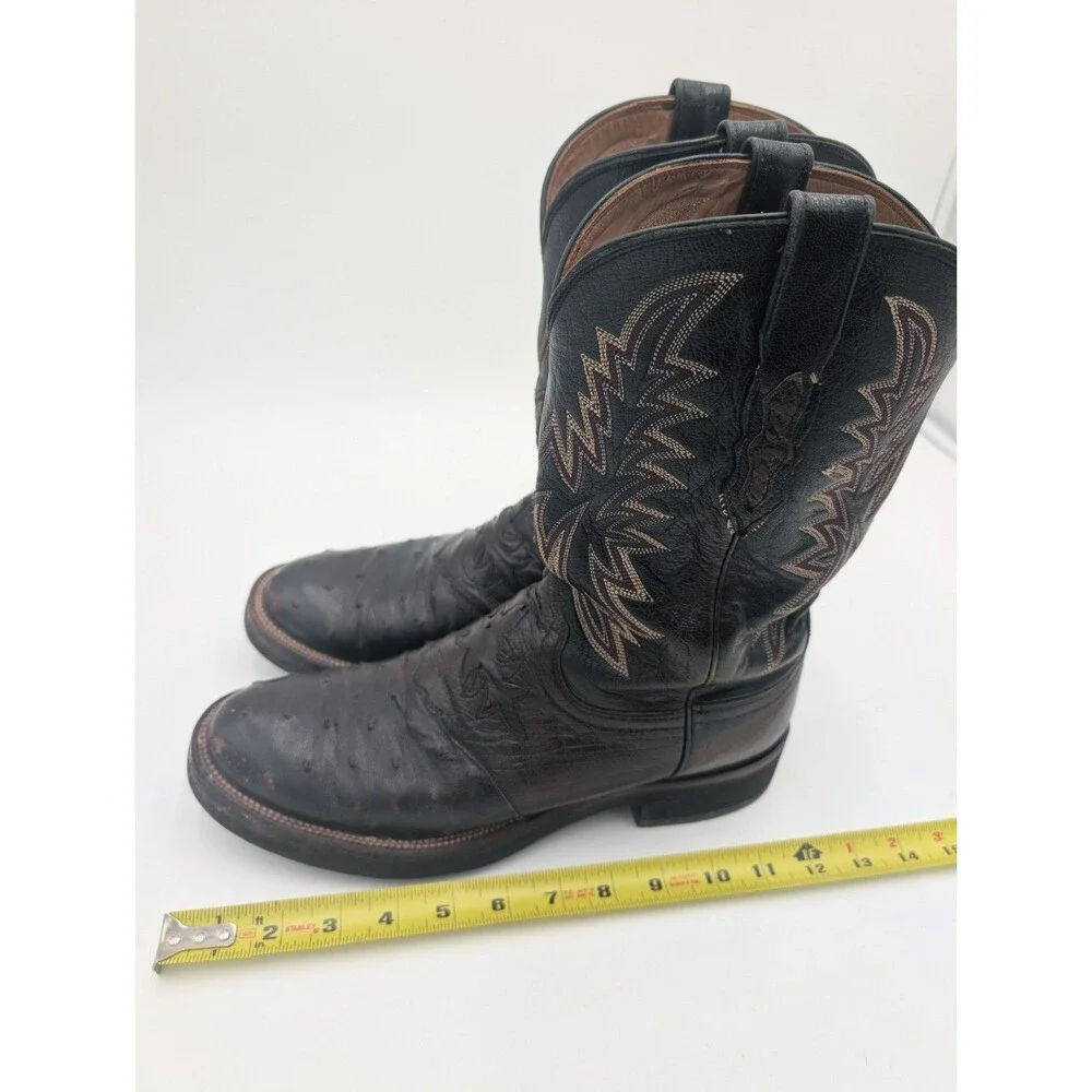 Lucchese 2000 Men 10.5D Black Cherry Ostrich Leather Western Cowboy Roper Boots.